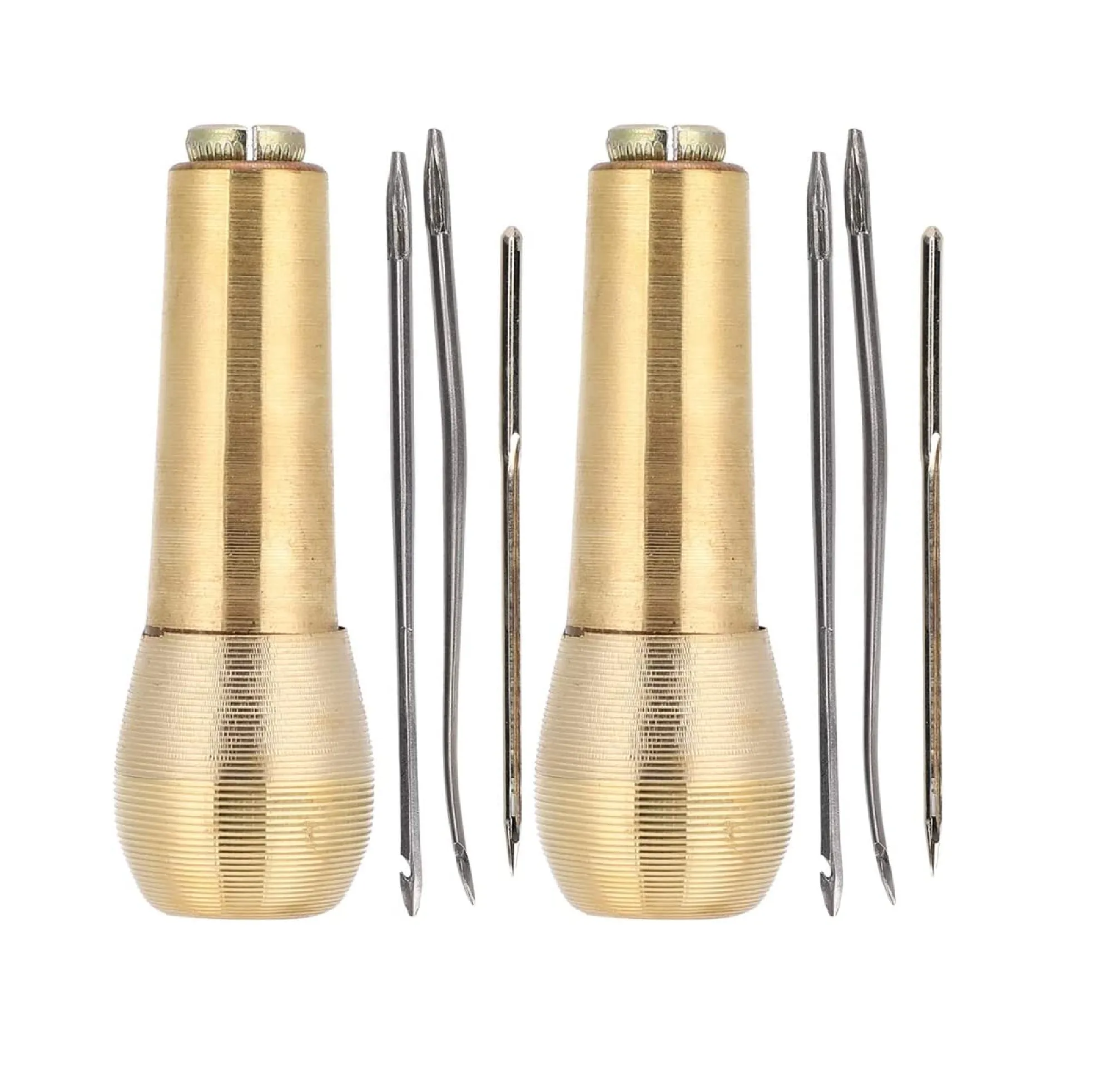 2pcs Leather Sewing Awl Needle with Copper Handle 6 Needles Sewing Awl Hand Stitcher Shoe Repair Tool Kit for Handmade Leather Sewing Tools Shoe and Leather Repair