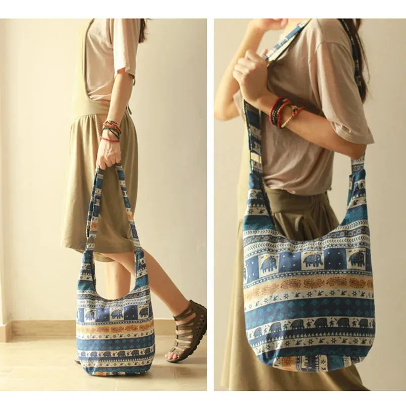 UAKISS  -  Bohemian Pure Handmade Adjustable Strap Bags Classic Vintage Fringe Ball Bags Women Shoulder Crossbody Bag Cotton Canvas