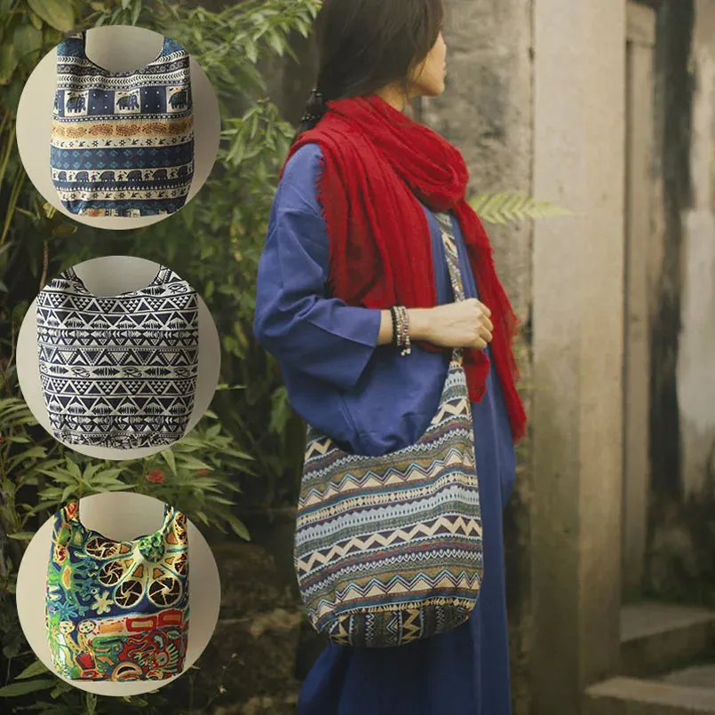 UAKISS  -  Bohemian Pure Handmade Adjustable Strap Bags Classic Vintage Fringe Ball Bags Women Shoulder Crossbody Bag Cotton Canvas