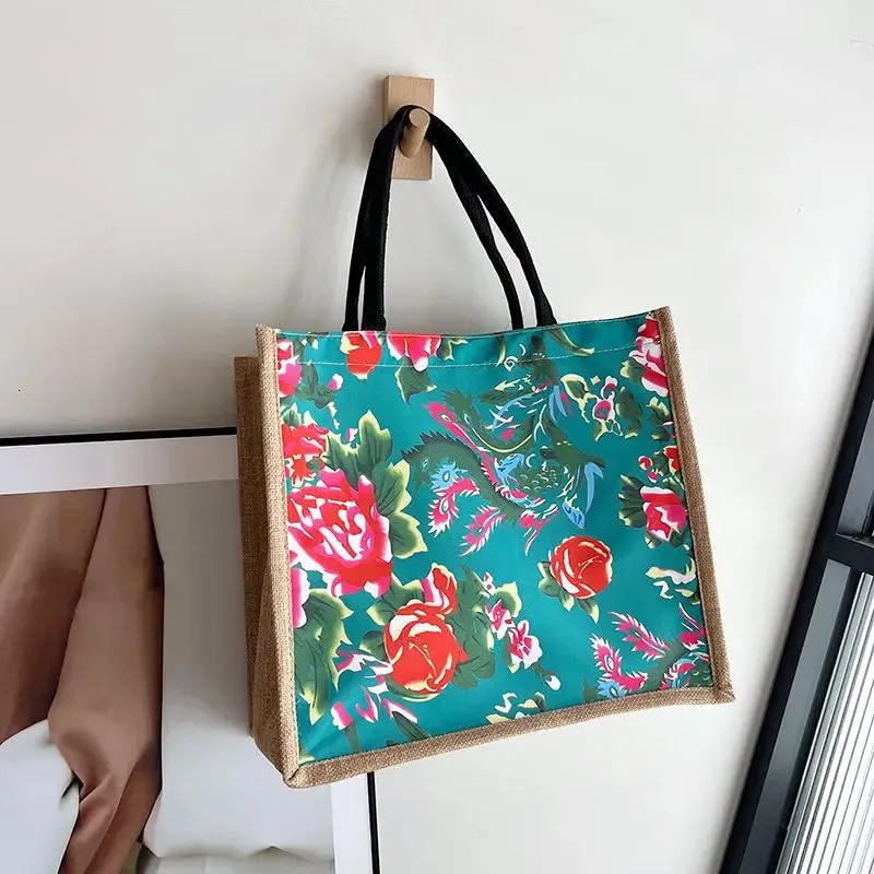 UAKISS  -  Ethnic Style Women Shoulder Bag Fashion Canvas Large Capacity Shopping Bag Handbag Colorful Embroidered Tote Bags