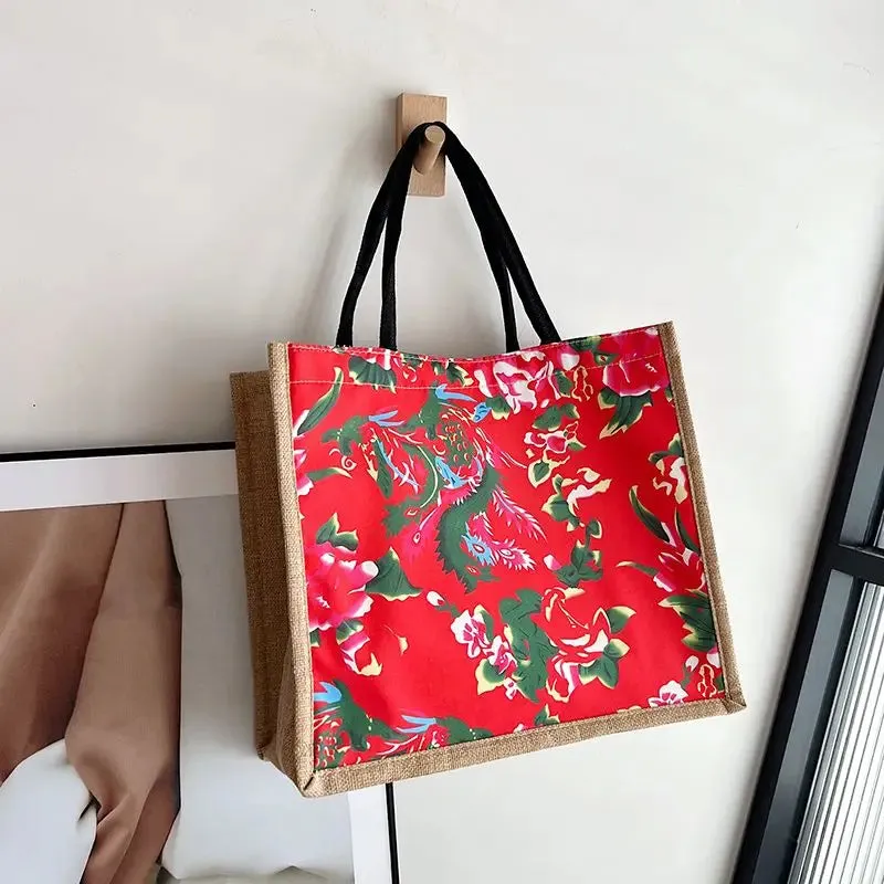 UAKISS  -  Ethnic Style Women Shoulder Bag Fashion Canvas Large Capacity Shopping Bag Handbag Colorful Embroidered Tote Bags