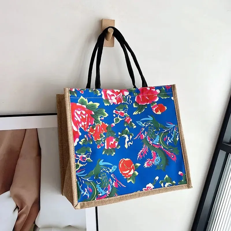 UAKISS  -  Ethnic Style Women Shoulder Bag Fashion Canvas Large Capacity Shopping Bag Handbag Colorful Embroidered Tote Bags