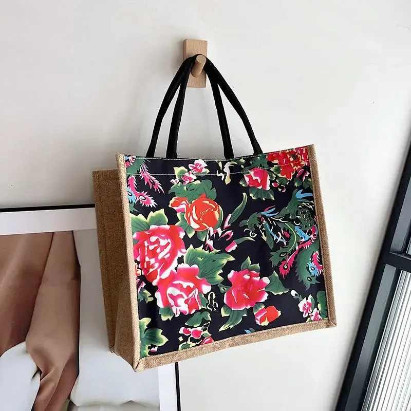 UAKISS  -  Ethnic Style Women Shoulder Bag Fashion Canvas Large Capacity Shopping Bag Handbag Colorful Embroidered Tote Bags