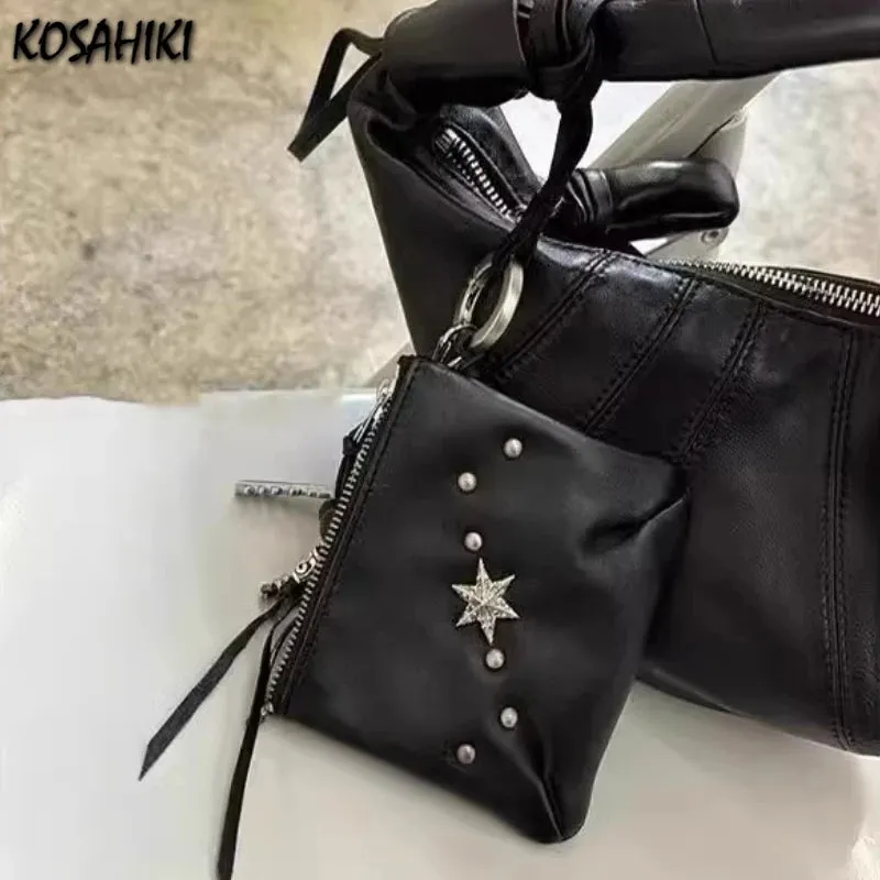 Uakiss Korean Fashion Y2k Aesthetic Mini Top-Handle Bags Streetwear Trendy Star Rivet Purses and Handbags Casual Women Vintage Clutches