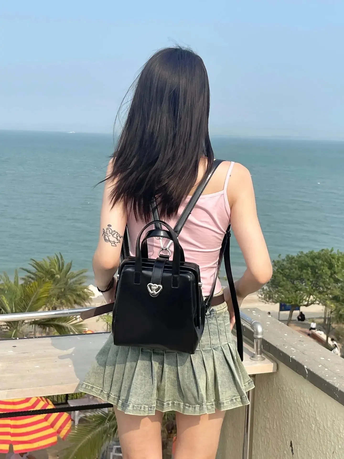 UAKISS  -  Korean Vintage Chic Preppy Mini Schoolbags Simple Fashion Heart Women Shoulder Handbags Sweet Cool Y2k Aesthetic Girls Backpacks
