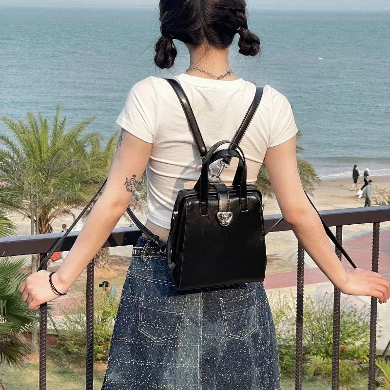 UAKISS  -  Korean Vintage Chic Preppy Mini Schoolbags Simple Fashion Heart Women Shoulder Handbags Sweet Cool Y2k Aesthetic Girls Backpacks