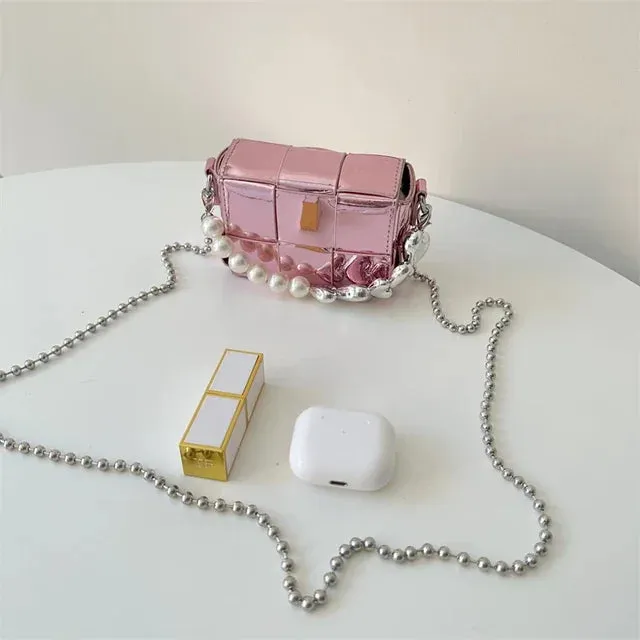 UAKISS  -  Mini Sweet Y2k Aesthetic Elegant Women's Handbags Kawaii Heart Pearl Chain Shoulder Crossbody Bags Korean Chic Fashion Clutches