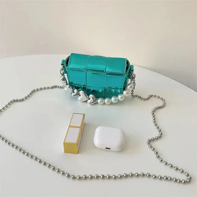 UAKISS  -  Mini Sweet Y2k Aesthetic Elegant Women's Handbags Kawaii Heart Pearl Chain Shoulder Crossbody Bags Korean Chic Fashion Clutches
