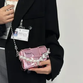 UAKISS  -  Mini Sweet Y2k Aesthetic Elegant Women's Handbags Kawaii Heart Pearl Chain Shoulder Crossbody Bags Korean Chic Fashion Clutches