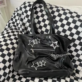 Uakiss PU Soft Leather Fashion Chain Handbags Women Y2k Aesthetic Star Sequined Shoulder Bags Vintage Streetwear Underarm Bag All Match