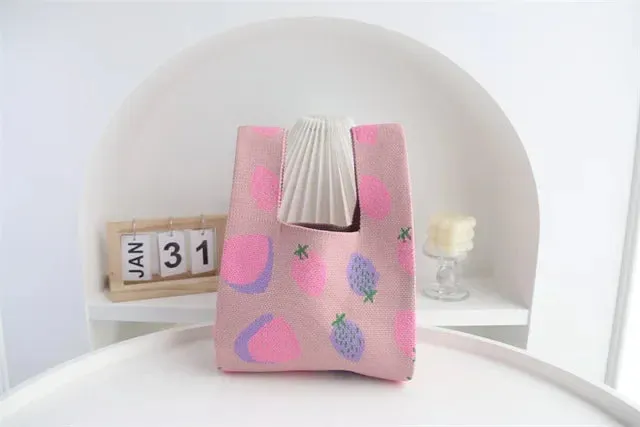 UAKISS  -  Y2k Aesthetic Sweet Strawberry Knitted Top-Handle Bags Casual Korean Women Fashion Clutches All Match Kawaii Mini Purse Handbags