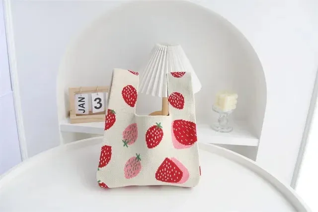 UAKISS  -  Y2k Aesthetic Sweet Strawberry Knitted Top-Handle Bags Casual Korean Women Fashion Clutches All Match Kawaii Mini Purse Handbags