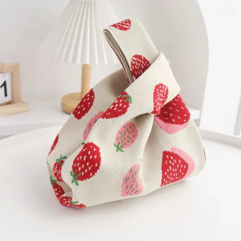 UAKISS  -  Y2k Aesthetic Sweet Strawberry Knitted Top-Handle Bags Casual Korean Women Fashion Clutches All Match Kawaii Mini Purse Handbags